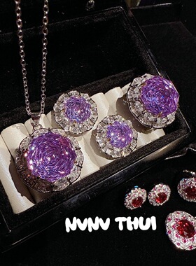 珠宝 意大利宫廷鸢尾紫太阳花宝石项链 宴会高定豪华帕拉花朵