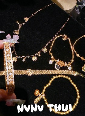 古法花丝点钻花窗金刚杵手镯 新中式 龙心繁花盘缠手串 套装