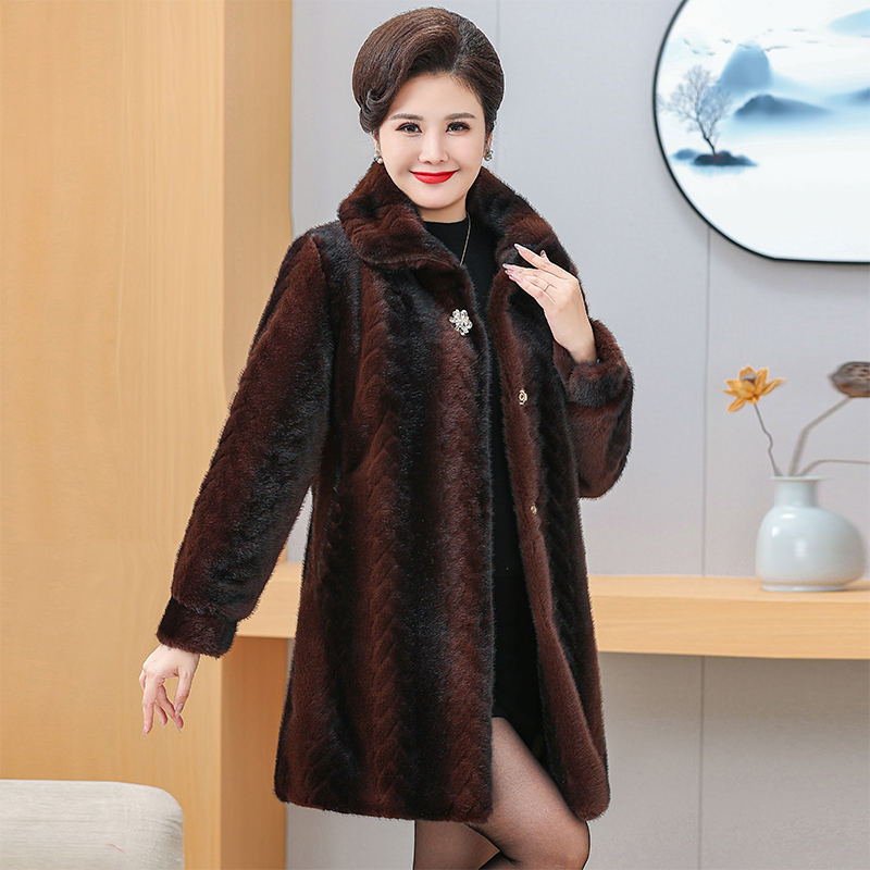 冬季皮草外套新款貂皮大衣加厚中长款水貂绒加厚宽松中老年妈妈装