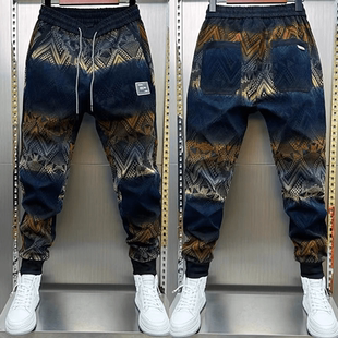 2025秋季男士潮流宽松休闲裤个性小脚裤百搭国潮花色束脚哈伦裤子