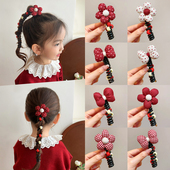 儿童编发神器新年红色泡泡辫头绳2026新款 女童电话线发圈发绳头饰