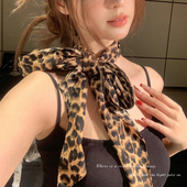 美式 复古辣妹风豹纹丝巾女高级感长条围巾纱巾薄款 纯欲风领巾围脖