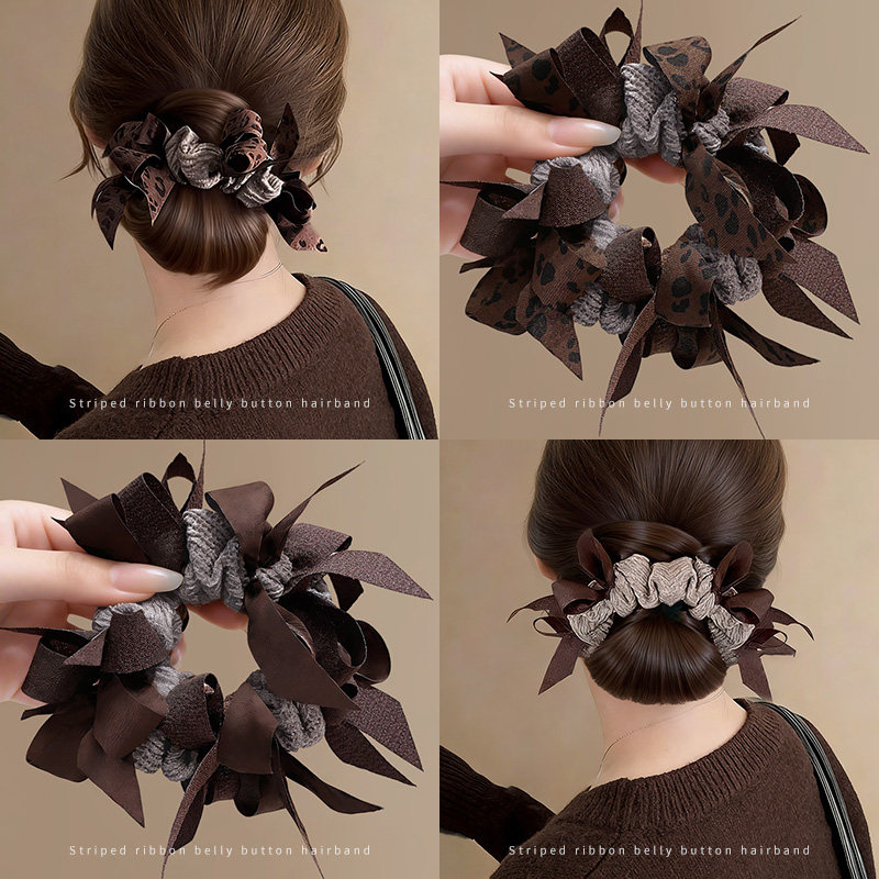复古编织蝴蝶结大肠发圈女秋冬丸子头绳扎发皮筋咖色豹纹头花头饰,饰品/流行首饰/时尚饰品新,发饰,淘宝优惠券,粉丝福利购,淘宝优惠卷