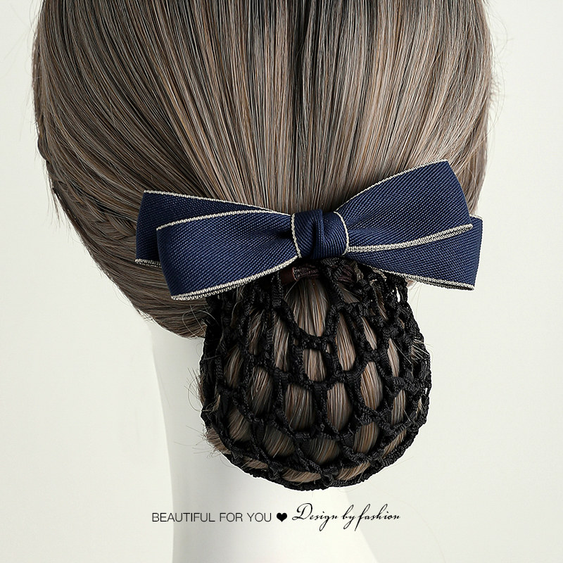 头花女职业盘发神器发网空姐酒店护士服务员网兜弹簧夹蝴蝶结发夹