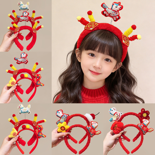 2026新年春节红色儿童发箍马年女童可爱头箍过年喜庆小马发卡头饰