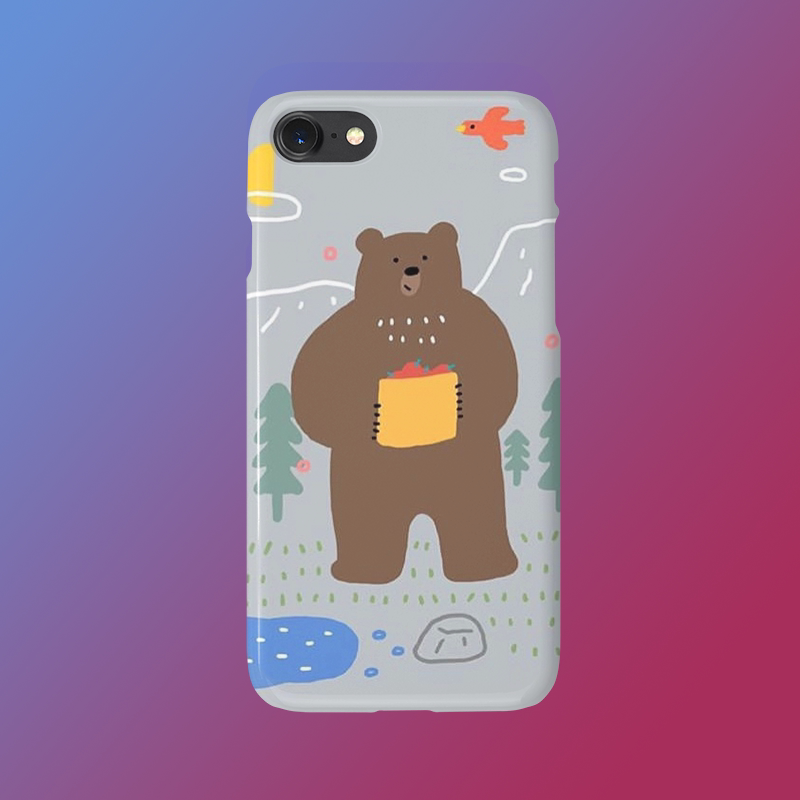手机壳火山小熊趣味插画iphone8p半包硬壳oppor17玻璃壳苹果x防摔