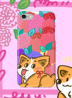 手机壳插画ins柯基适用苹果13pro软壳防摔荣耀60硬壳iphone14进口菲林亮面三星s22