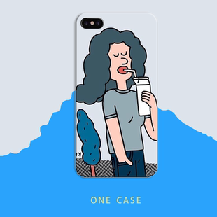 自制适用于iphone11手机壳oppor17韩国INS风喝牛奶 女孩半包硬壳
