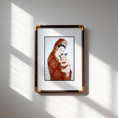 四九艺社 景德镇精品工笔慈怀佑安图玄关客厅中式装饰瓷板画挂画