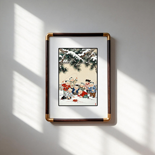 客厅玄关书房吉祥装 四九艺社 闹春图 童嬉雪竹瓷板画 饰画 新中式