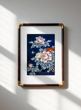 四九艺社 新中式蓝底牡丹国色天香瓷板画 客厅玄关富贵吉祥装饰画