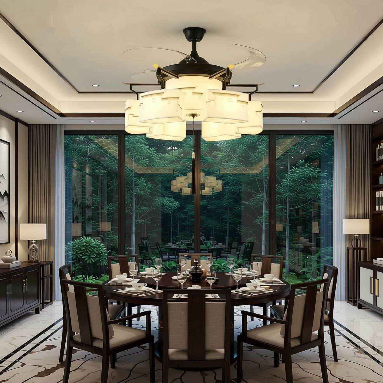 现代新中式客厅隐形风扇吊灯大气餐厅卧室书房茶楼全光谱LED灯具,家装灯饰光源,风扇灯,淘宝优惠券,粉丝福利购,淘宝优惠卷