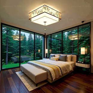 现代新中式 吸顶灯简约现代卧室灯圆形温馨创意房间客厅灯书房灯具