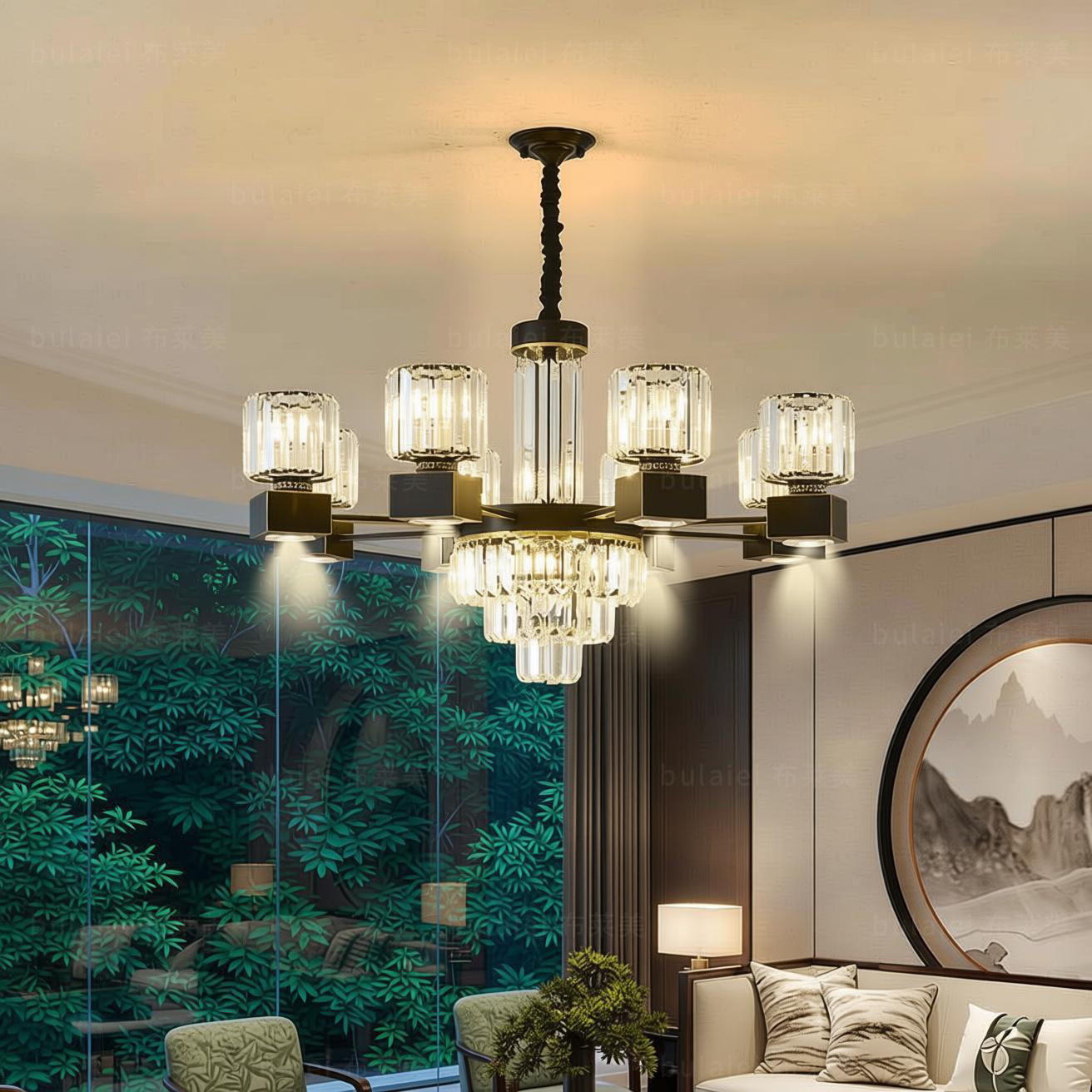 别墅轻奢水晶餐厅吊灯带射灯大圆桌酒店包厢酒楼餐饮客厅饭店灯具