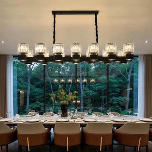 新中式吊灯带射灯长方型餐厅餐桌吊灯饭店吧台前台会所大长桌灯具