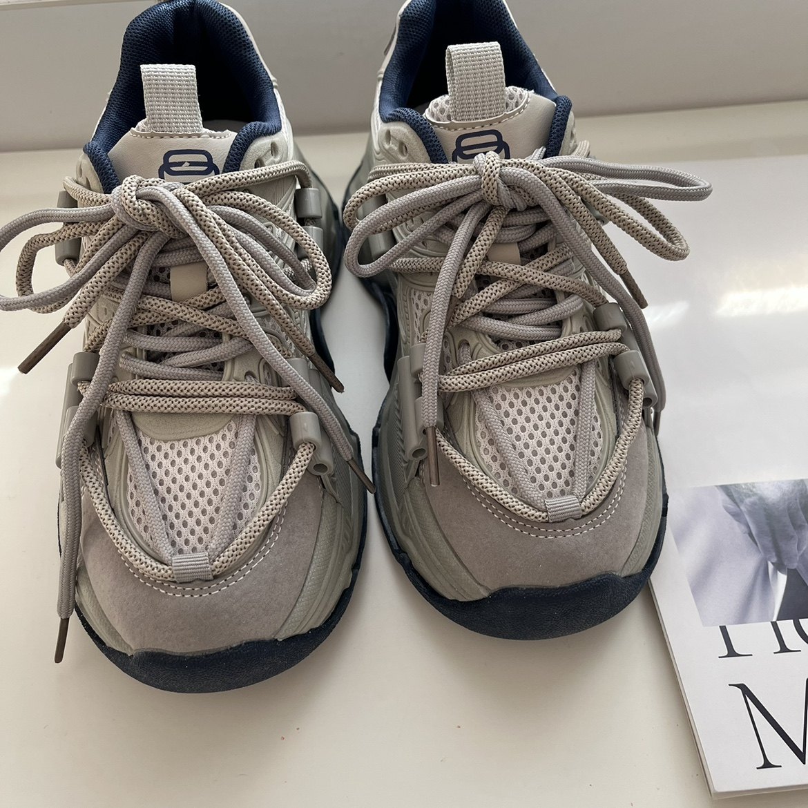 江小浪2023年新厚底增高老爹鞋透气网面双鞋带时尚休闲运动鞋女