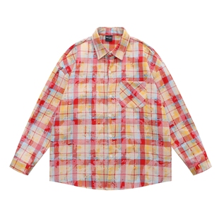 MoCreation美式复古格子衬衫女宽松长袖翻领春季情侣休闲BF风上衣