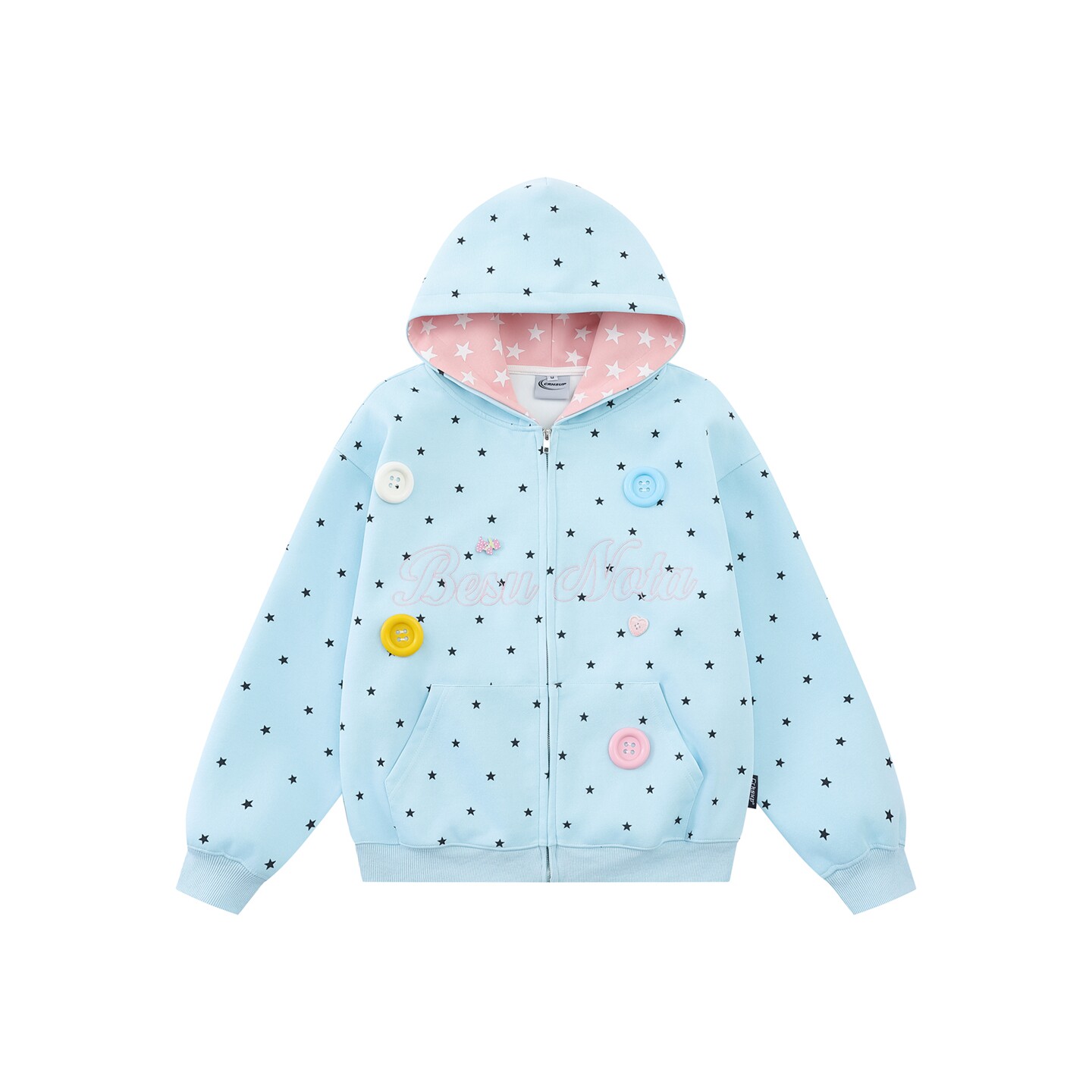 MoCreation 秋冬多巴胺风满印星星连帽卫衣女宽松bf纽扣开衫外套