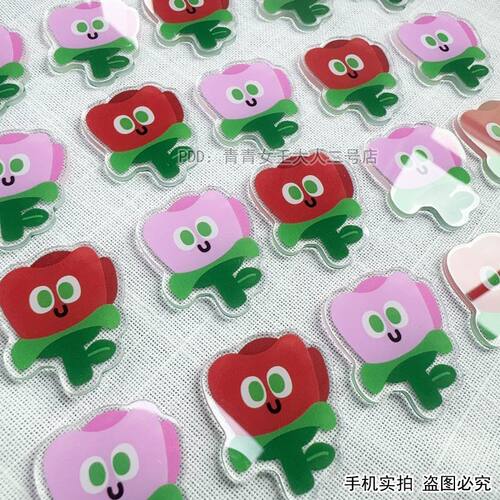 五月天物料透明亚克力 粉红玫瑰花小片片手工diy发饰头饰配件材料