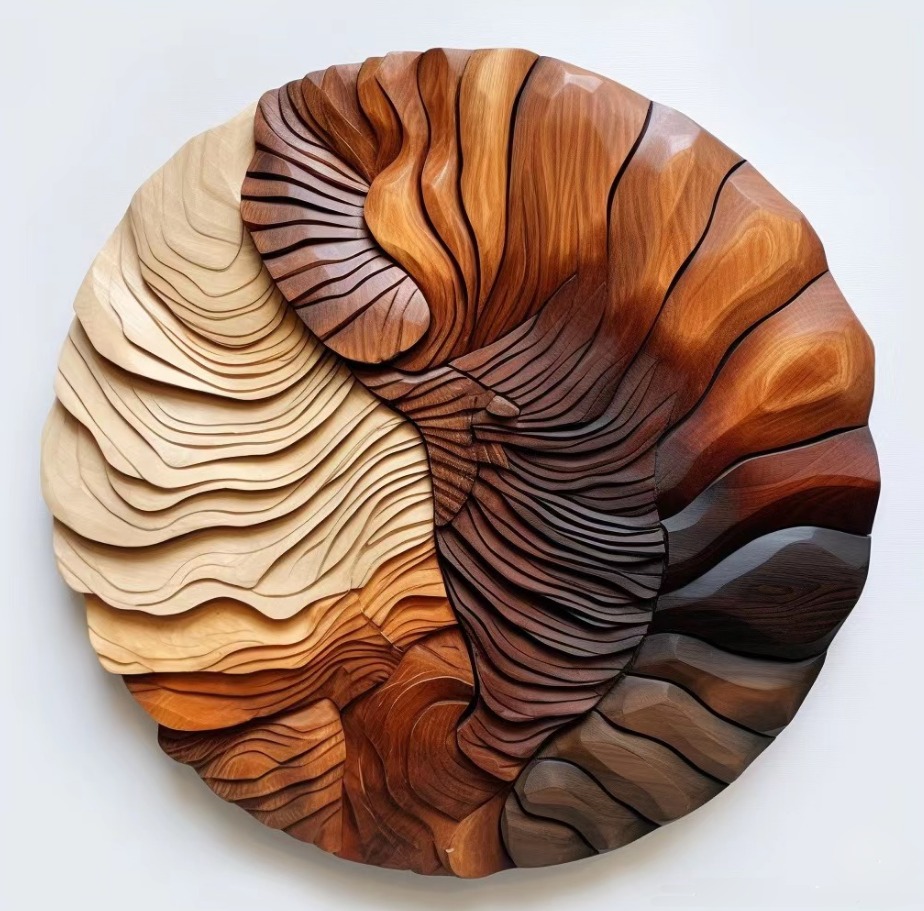 现代简约抽象立体木雕装饰画高级感艺术挂画样板房客厅玄关装置画