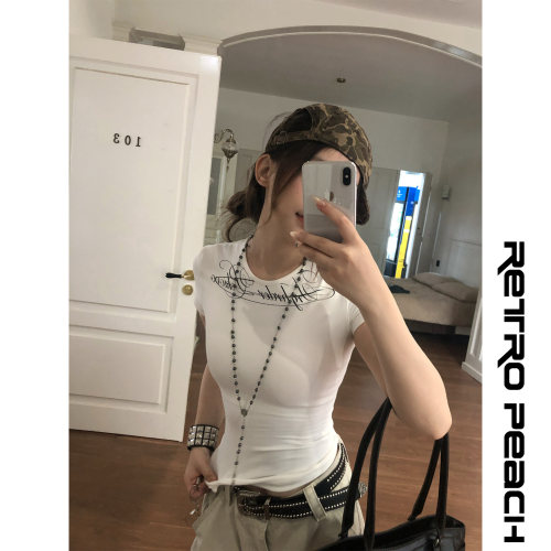 美式复古印花显瘦短袖T恤女