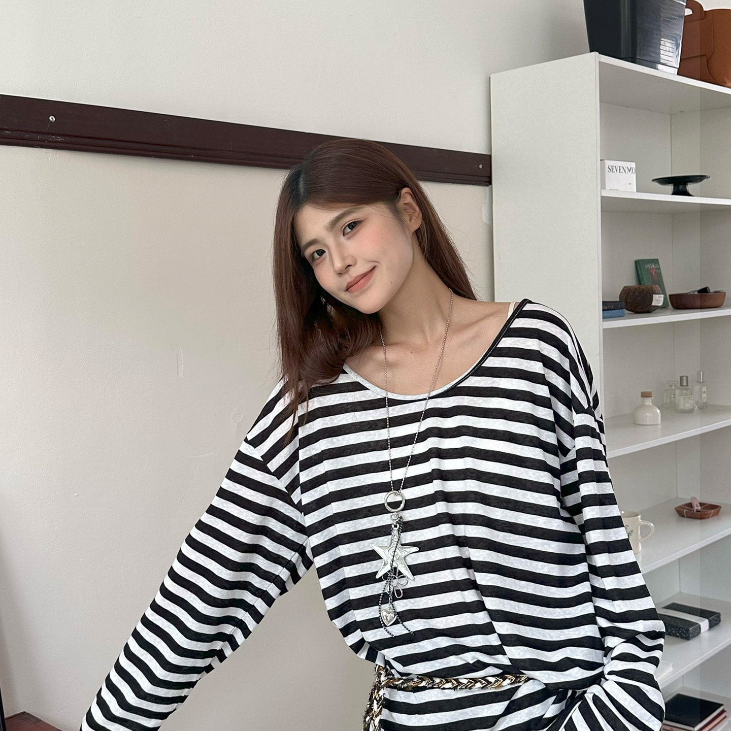 RP美式复古条纹长袖T恤慵懒风女