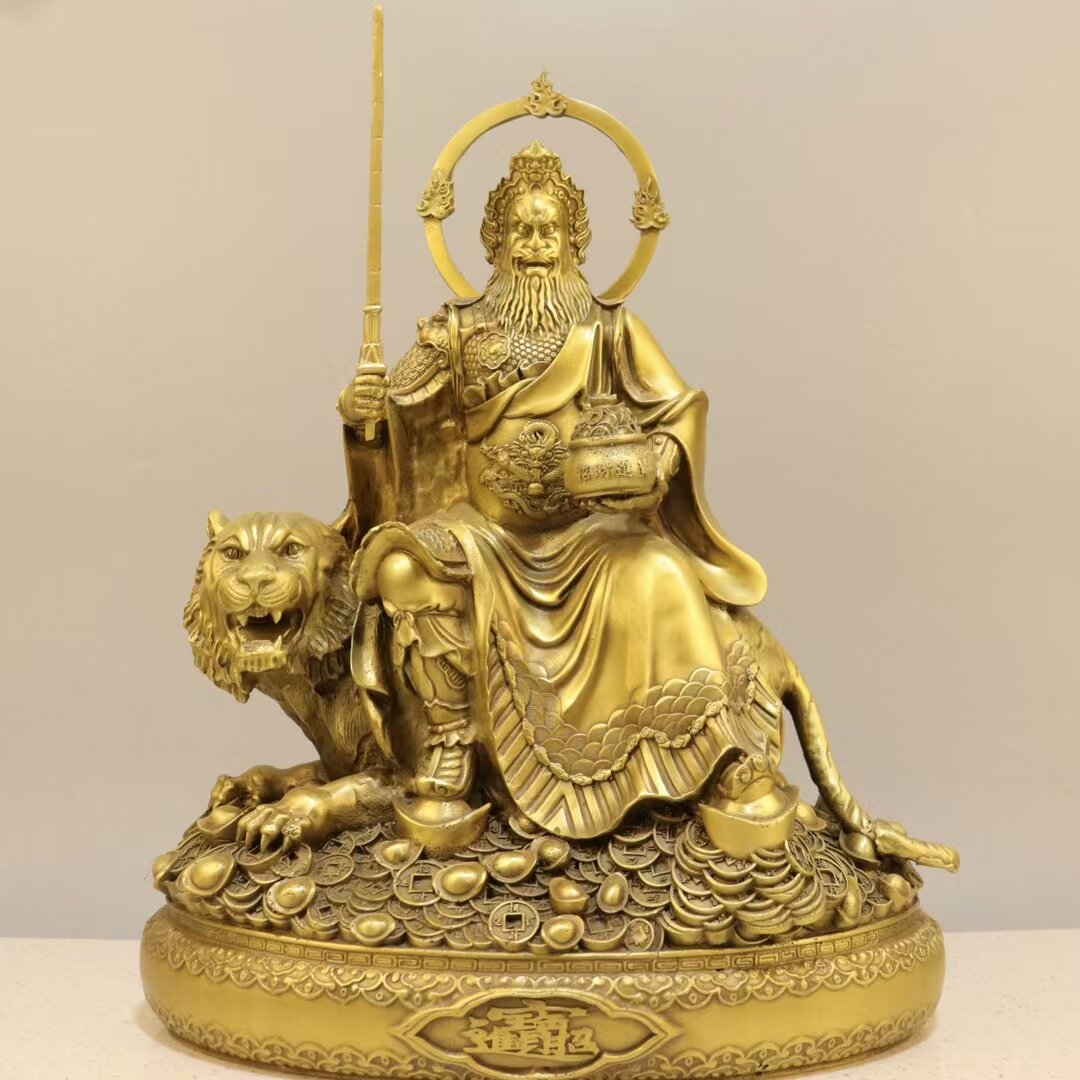 赵公明神像纯黄铜赵公明财神骑虎像招财客厅店铺供奉武财神佛大号