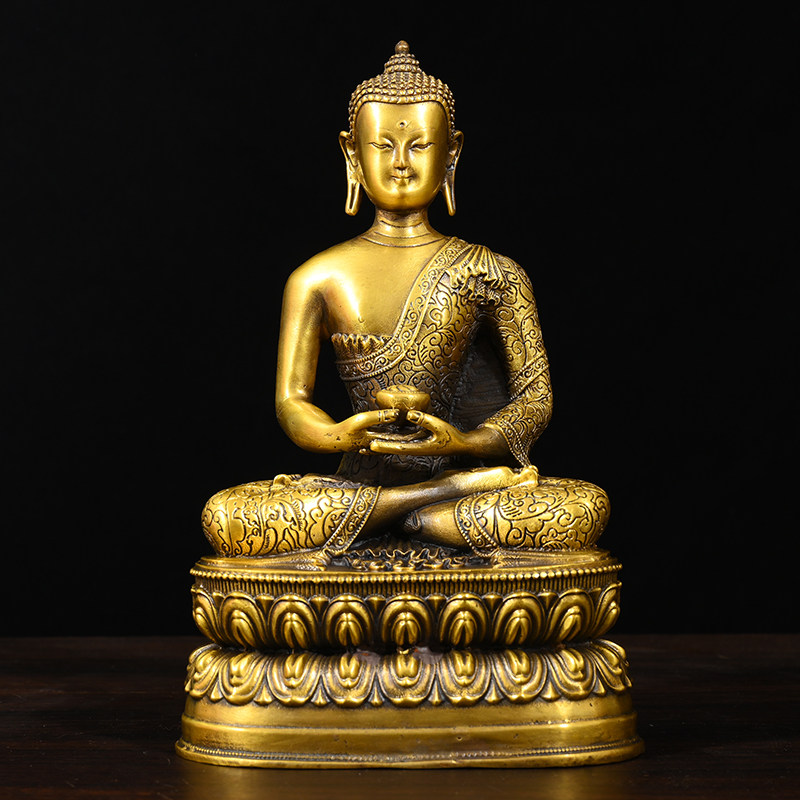 纯铜释迦牟尼佛像摆件坐佛摩尼供奉密宗鎏金藏传尼泊尔家用摆件