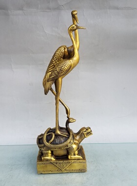 大号纯铜鹤黄鹤归来延年铜双仙鹤踏龙龟归鹤家居铜器摆件