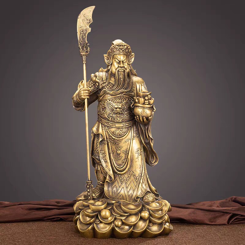 纯铜武财神九龙托宝关公背插五旗摆件家居客厅玄关装饰品乔迁开业