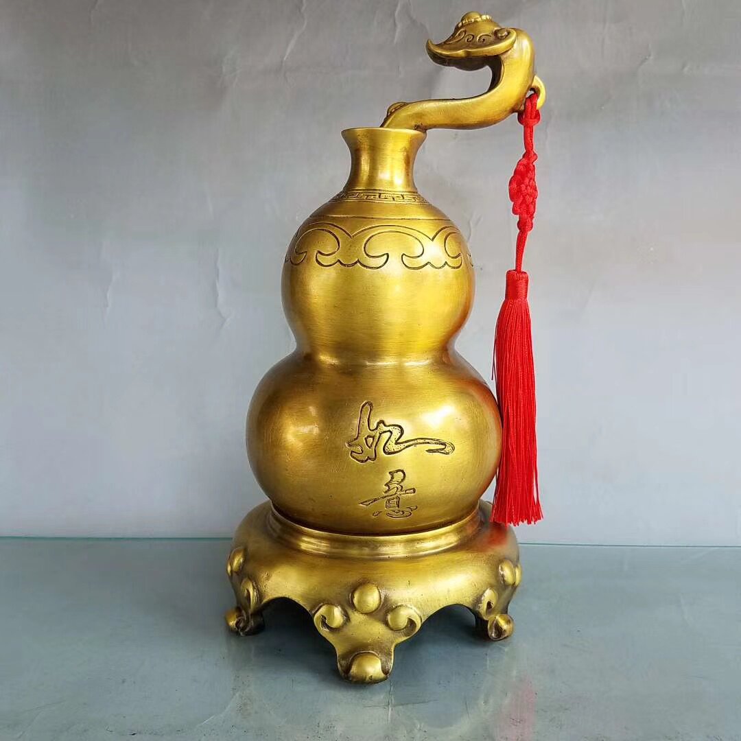纯铜葫芦摆件富贵如意葫芦客厅玄关办公室工艺品大小号福禄葫芦