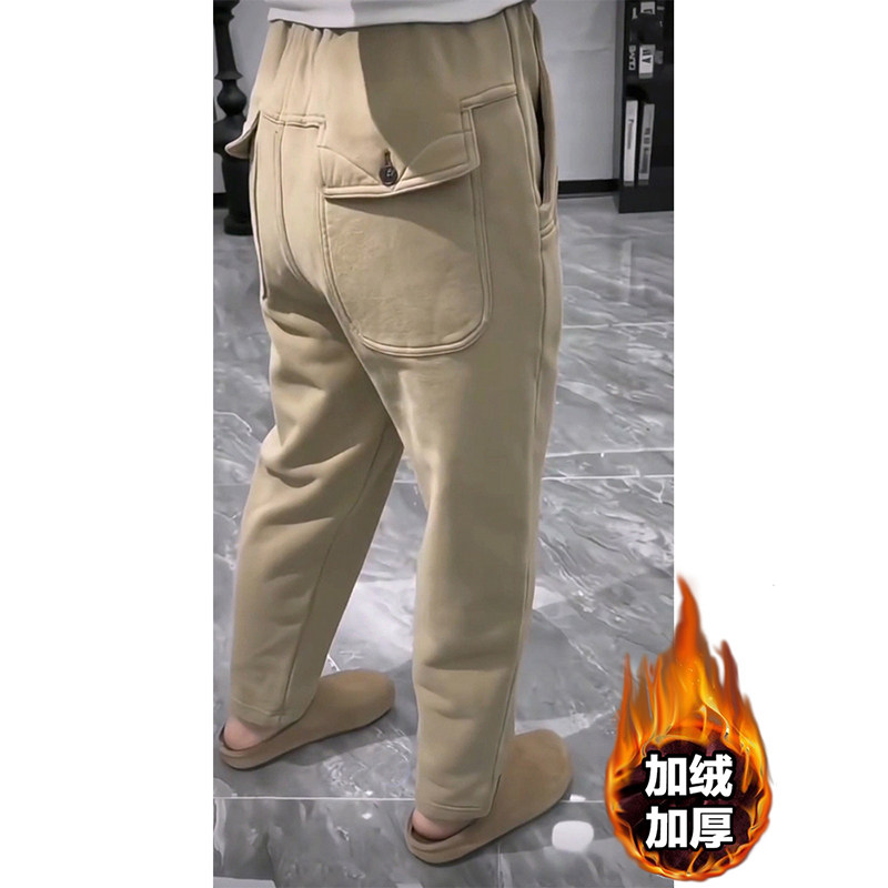 卡其色百搭加绒卫裤女秋冬季新款高腰宽松显瘦梨型身材束脚休闲裤,女装/女士精品,休闲裤,淘宝优惠券,粉丝福利购,淘宝优惠卷
