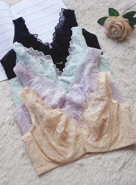 超薄全罩杯上托防下垂大胸显小背心式文胸 软钢圈美背收副乳C D杯