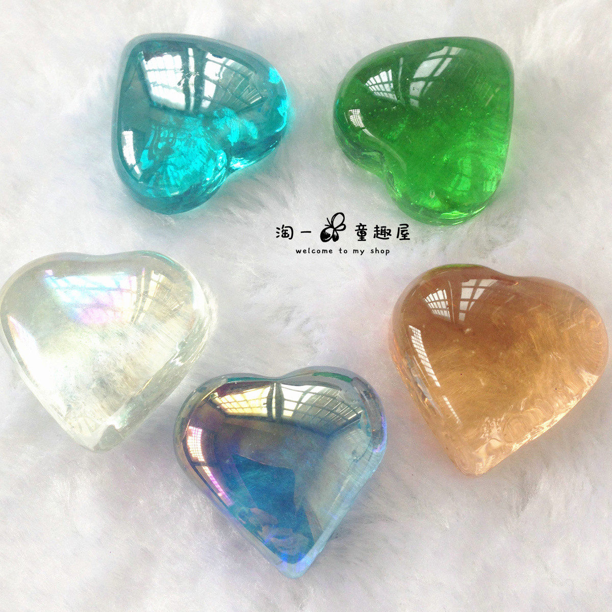 异形心形玻璃珠情人节送人礼物弹珠玻璃块石头多色彩色鱼缸装饰珠