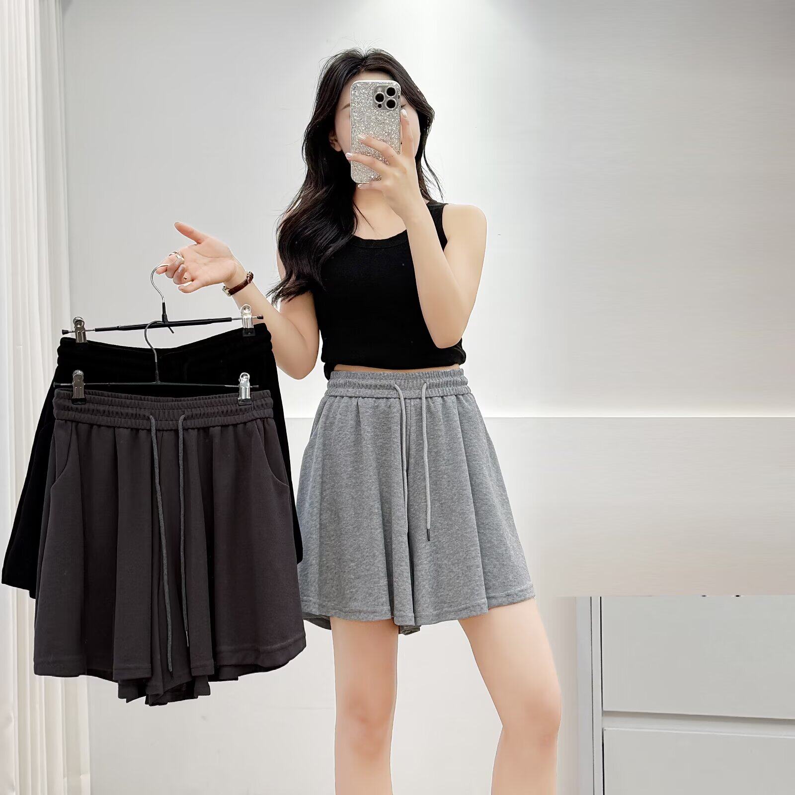 大码女装夏装新款韩版休闲简约松紧腰短裤显瘦阔腿裤热裤沙滩裤潮