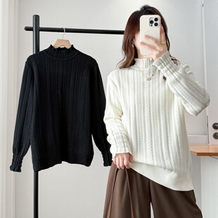 大码女装2025冬季新款半高领提花针织衫胖mm宽松显瘦内搭毛衣上衣