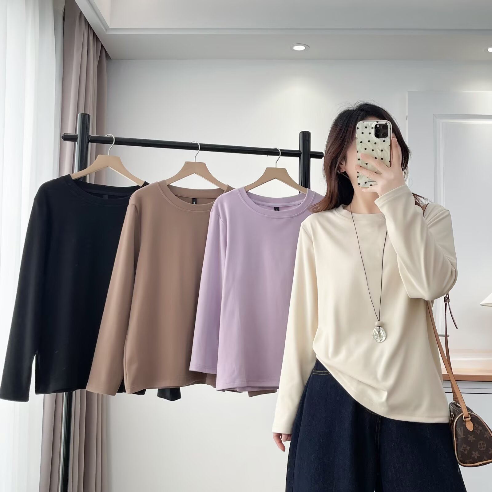 大码女装极简风长袖T恤