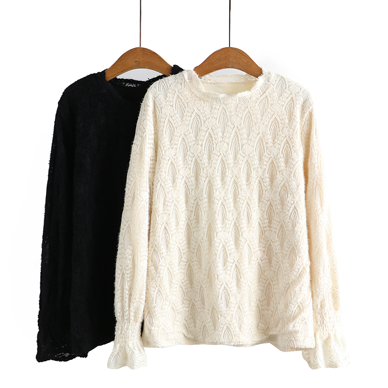 秋冬女士新款保暖打底衫胖MM修身显瘦加绒加厚蕾丝花边大码上衣