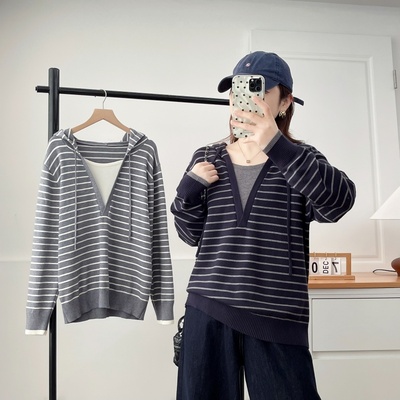 大码女装秋新款宽松显瘦连帽毛衣