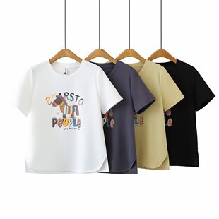 胖mm宽松遮肚子圆领彩色小马印花短袖 休闲套头衫 t恤 新款 2026夏装