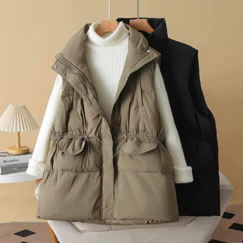 羽绒马甲女2024秋冬新款韩版大码宽松加厚背心收腰外穿马夹羽绒服
