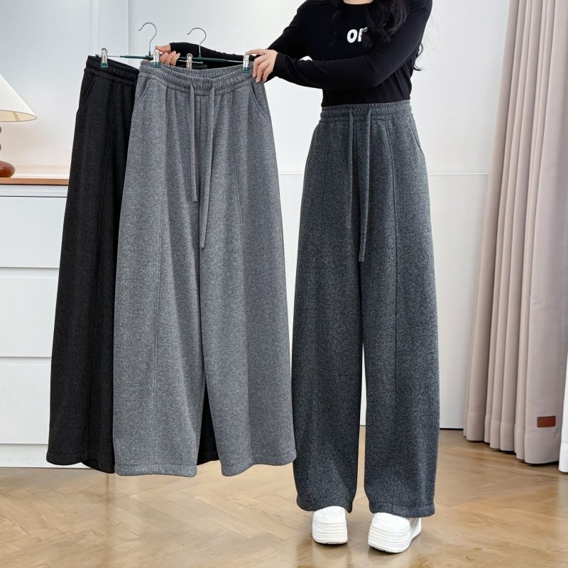 大码慵懒风高腰阔腿裤女系带显瘦软糯休闲加绒直筒长裤垂感弯刀裤,女装/女士精品,休闲裤,淘宝优惠券,粉丝福利购,淘宝优惠卷