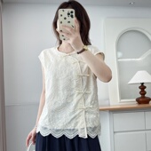 新款 盘扣刺绣无袖 大码 宽松短袖 2025夏装 设计感新中式 女装 衬衫 上衣