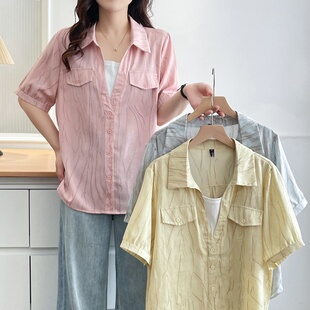 新款 衬衫 休闲短袖 宽松假两件拼接半袖 上衣200斤胖mm大码 2025夏装