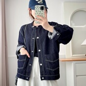 2025秋装 明线双口袋夹克 复古明线牛仔外套大码 新款 休闲上衣美式