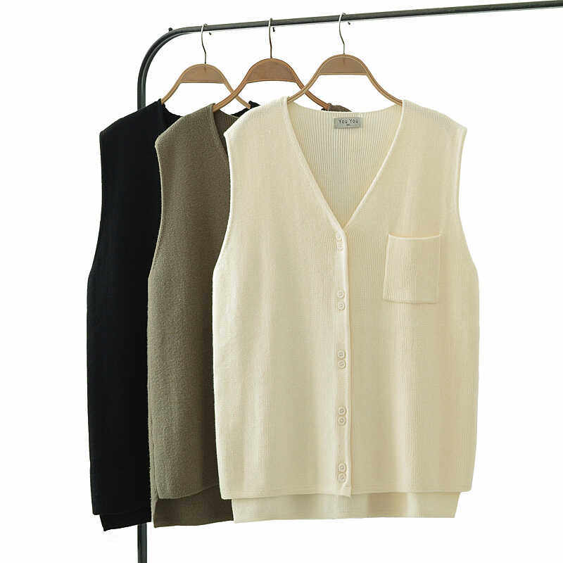 春秋针织马甲背心女大码无袖毛衣新款时尚v领单口袋宽松坎肩开衫,女装/女士精品,马夹,淘宝优惠券,粉丝福利购,淘宝优惠卷