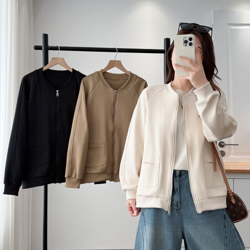 春装休闲立领拉链棒球服女短外套显瘦大码宽松运动通勤风夹克上衣