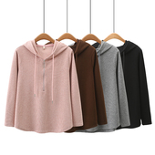 韩版 新款 休闲上衣胖mm连帽半拉链运动时尚 春秋季 百搭大码 宽松卫衣