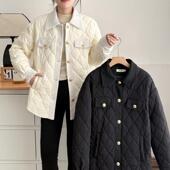 棉服冬季 小个子2024新款 韩版 大码 时尚 小香风拼接洋气菱格棉衣外套