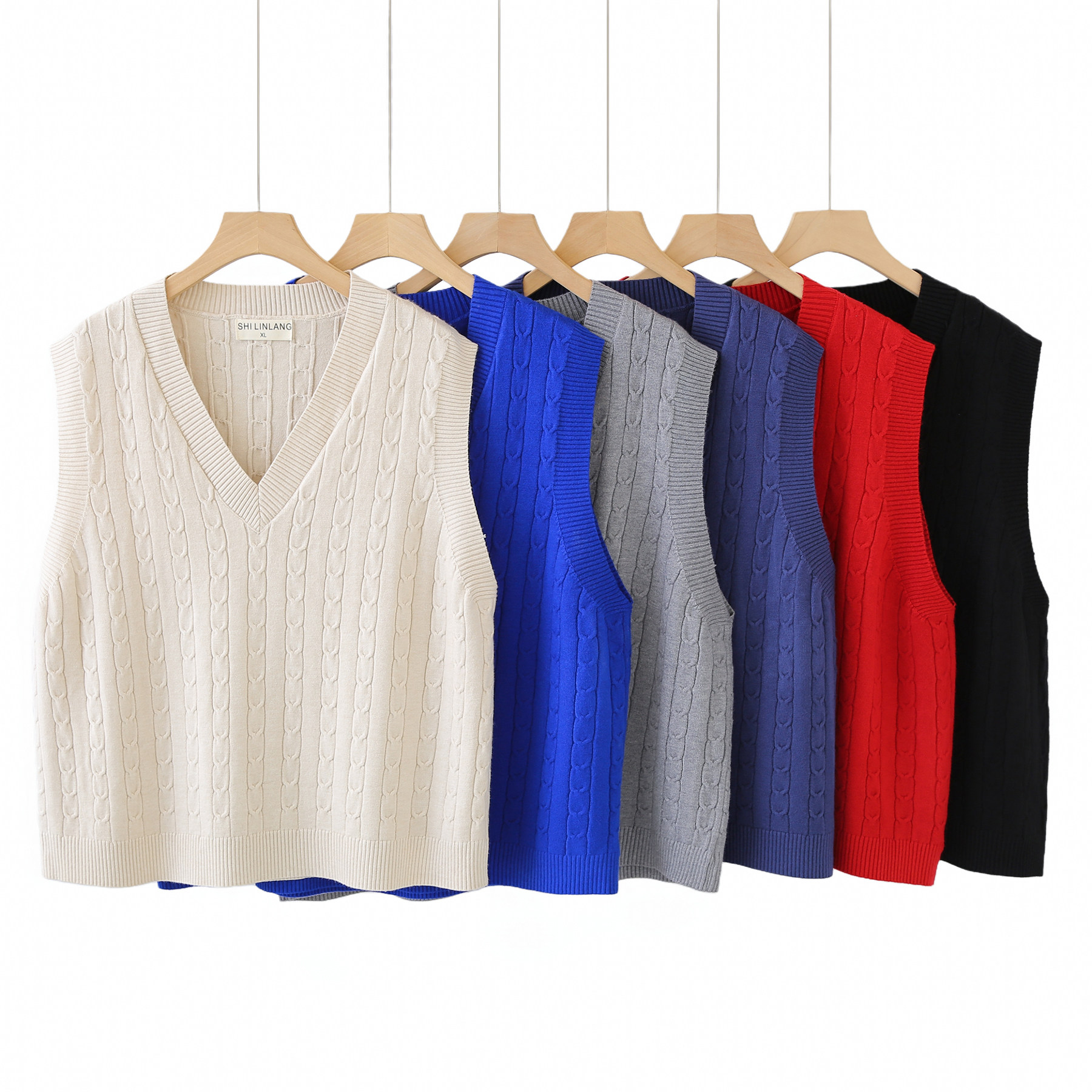 2026春季新款韩版学院风V领麻花针织马甲女无袖叠穿背心大码坎肩